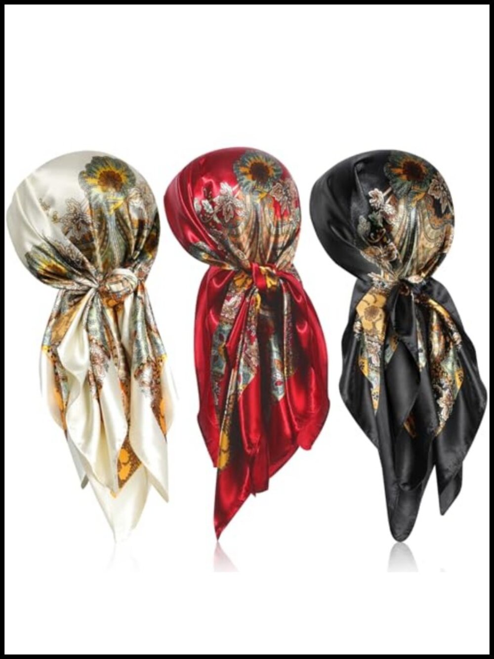 3 Pc Silk Feeling Satin Head Scarf Wrap Hair Sleeping